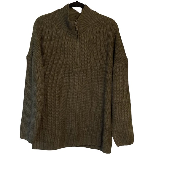 Merokeety women’s long sleeve 1/4 zip Armygreen sweater Large - Picture 1 of 8